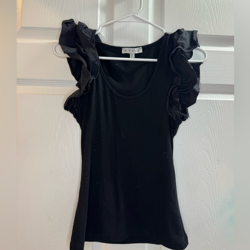 HYFVE Black Ruffle Sleeve Scoop Neck Tank